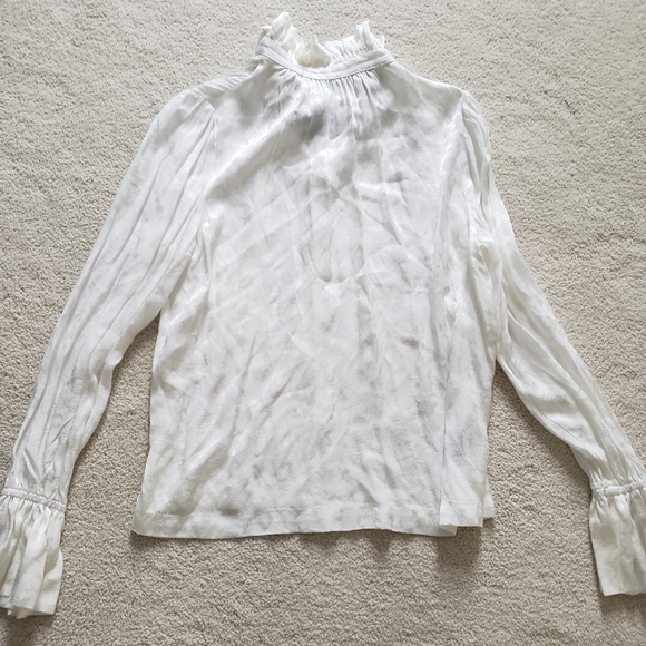 NWT Topshop Jacquard Ruffle Neck Blouse In Ivory sz6 - Picture 4 of 16